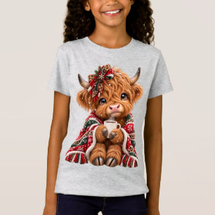 Christmas Highland Cow Leopard Coquette Bow Coffee T-Shirt