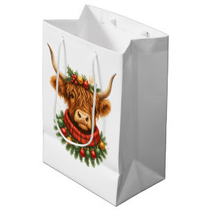 Christmas Highland Cow Medium Gift Bag