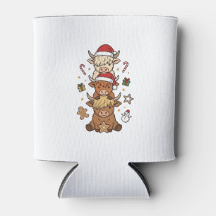 Christmas Highland Cow Stack Vintage Engraving Des Can Cooler