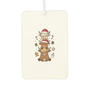 Christmas Highland Cow Stack Vintage Engraving Des Car Air Freshener