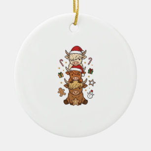 Christmas Highland Cow Stack Vintage Engraving Des Ceramic Tree Decoration