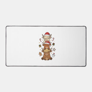 Christmas Highland Cow Stack Vintage Engraving Des Desk Mat