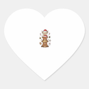 Christmas Highland Cow Stack Vintage Engraving Des Heart Sticker