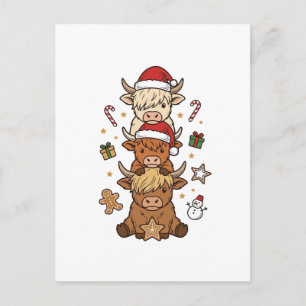 Christmas Highland Cow Stack Vintage Engraving Des Postcard