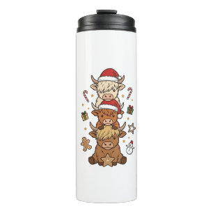 Christmas Highland Cow Stack Vintage Engraving Des Thermal Tumbler