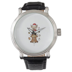 Christmas Highland Cow Stack Vintage Engraving Des Watch