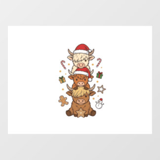 Christmas Highland Cow Stack Vintage Engraving Des Window Cling