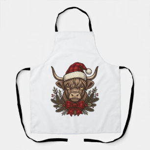 Christmas Highland Cow Vintage Engraving Design_1 Apron