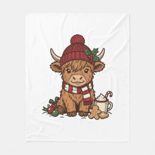Christmas Highland Cow Vintage Engraving Design_1 Fleece Blanket
