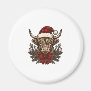 Christmas Highland Cow Vintage Engraving Design_1 Magnet