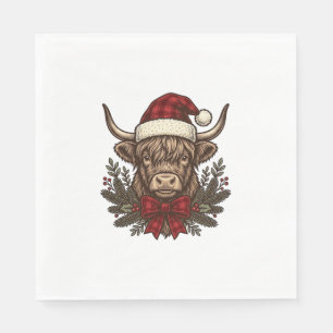 Christmas Highland Cow Vintage Engraving Design_1 Napkin