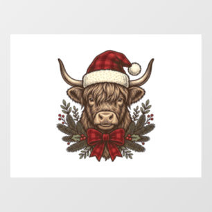 Christmas Highland Cow Vintage Engraving Design_1 Window Cling