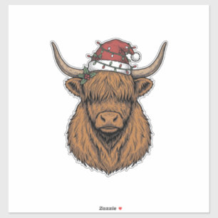 Christmas Highland Cow Vintage Engraving Santa Hat
