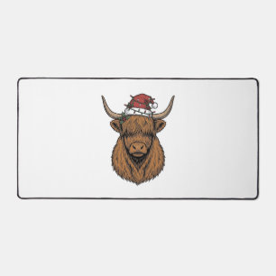 Christmas Highland Cow Vintage Engraving Santa Hat Desk Mat