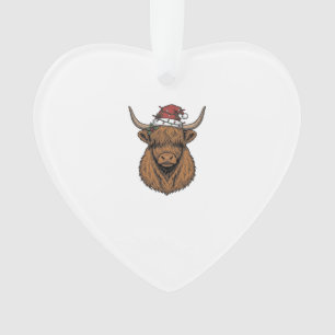 Christmas Highland Cow Vintage Engraving Santa Hat Ornament