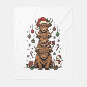Christmas Highland Cow Vintage Engraving Shirt_1 Fleece Blanket