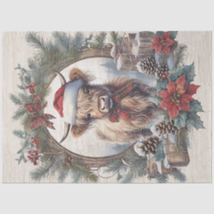 Christmas Highland Cow Vintage Wreath Decoupage Tissue Paper