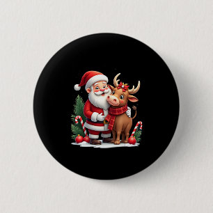 Christmas Highland Cow With Santa Scottish Vintage 6 Cm Round Badge