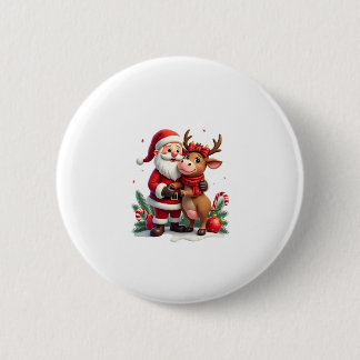 Christmas Highland Cow With Santa Scottish Vintage 6 Cm Round Badge