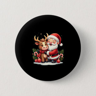Christmas Highland Cow With Santa Scottish Vintage 6 Cm Round Badge