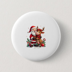 Christmas Highland Cow With Santa Scottish Vintage 6 Cm Round Badge