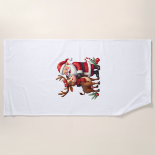 Christmas Highland Cow With Santa Scottish Vintage Beach Towel