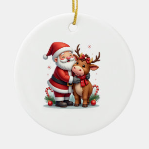 Christmas Highland Cow With Santa Scottish Vintage Ceramic Tree Decoration
