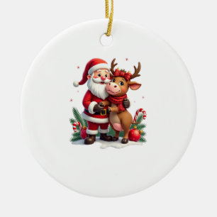 Christmas Highland Cow With Santa Scottish Vintage Ceramic Tree Decoration