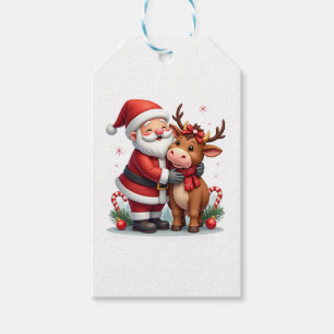 Christmas Highland Cow With Santa Scottish Vintage Gift Tags