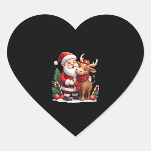 Christmas Highland Cow With Santa Scottish Vintage Heart Sticker