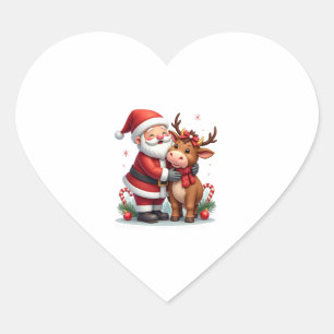 Christmas Highland Cow With Santa Scottish Vintage Heart Sticker