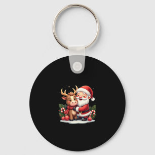 Christmas Highland Cow With Santa Scottish Vintage Key Ring