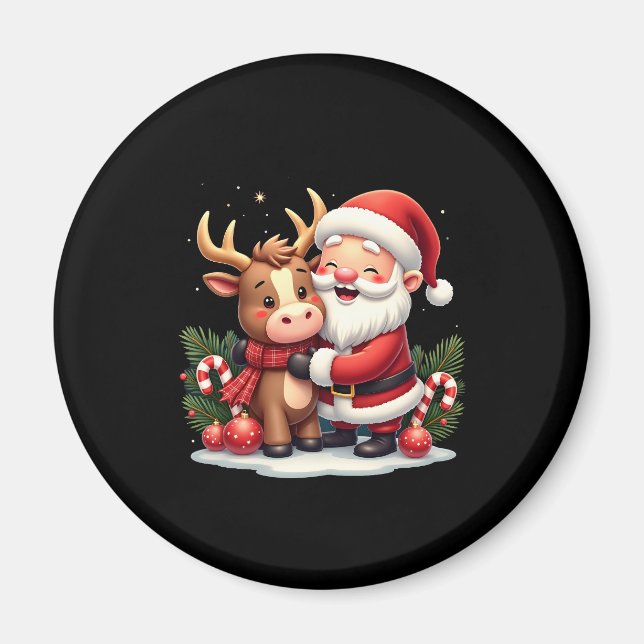 Christmas Highland Cow With Santa Scottish Vintage Magnet (Front)