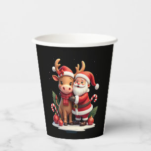 Christmas Highland Cow With Santa Scottish Vintage Paper Cups