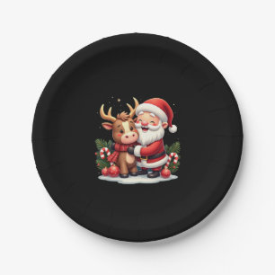 Christmas Highland Cow With Santa Scottish Vintage Paper Plate