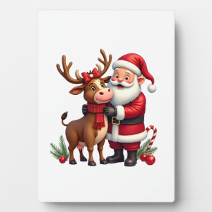 Christmas Highland Cow With Santa Scottish Vintage Plaque