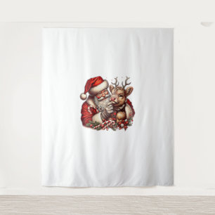 Christmas Highland Cow With Santa Scottish Vintage Tapestry