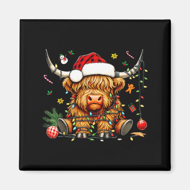 Christmas Highland Cow Xmas Santa Hat Wooly Farm A Magnet (Front)