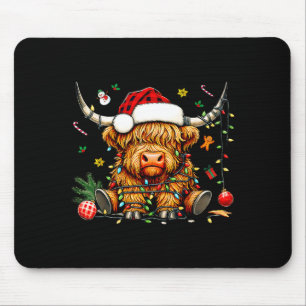 Christmas Highland Cow Xmas Santa Hat Wooly Farm A Mouse Mat