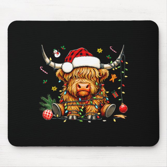 Christmas Highland Cow Xmas Santa Hat Wooly Farm A Mouse Mat (Front)