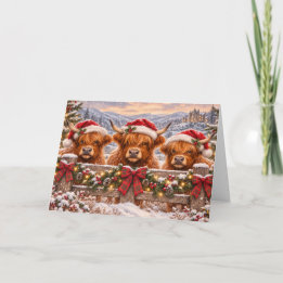 Christmas Highland Cows – Festive Watercolour Art Card