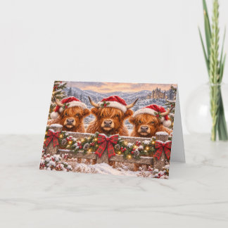 Christmas Highland Cows – Festive Watercolour Art Card