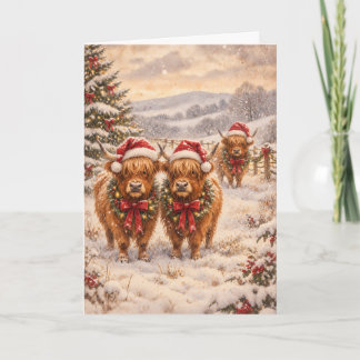 Christmas Highland Cows – Festive Watercolour Art Card