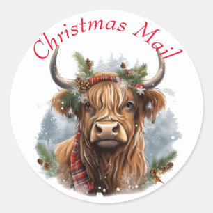 Christmas Highlander Cow Cute  Classic Round Sticker