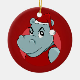 Christmas hippo cartoon ceramic ornament