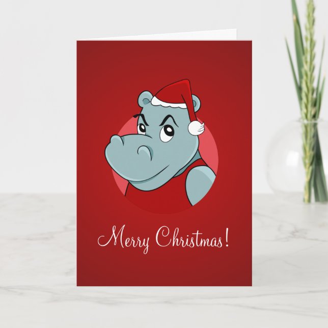 Christmas hippo cartoon holiday card (Front)