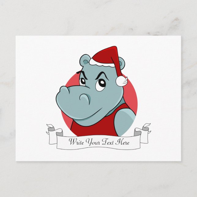 Christmas hippo cartoon holiday postcard (Front)