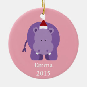 Christmas Hippo Ceramic Tree Decoration