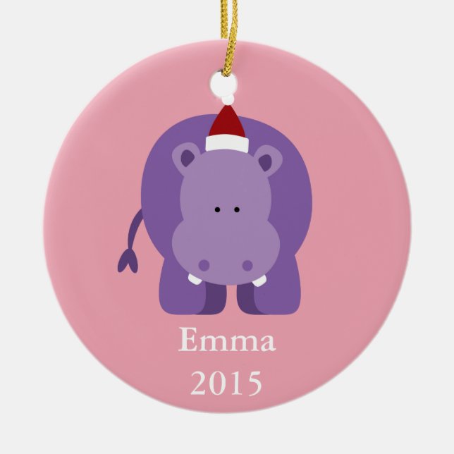 Christmas Hippo Ceramic Tree Decoration (Front)