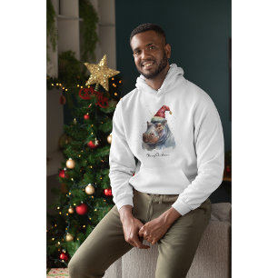 Christmas Hippo, customisable Hoodie